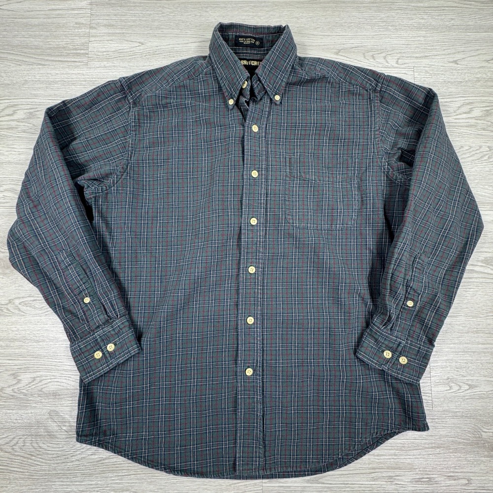 Britches Mens Button Down Shirt Plaid Green Blue Red Medium Long Sleeve Cotton